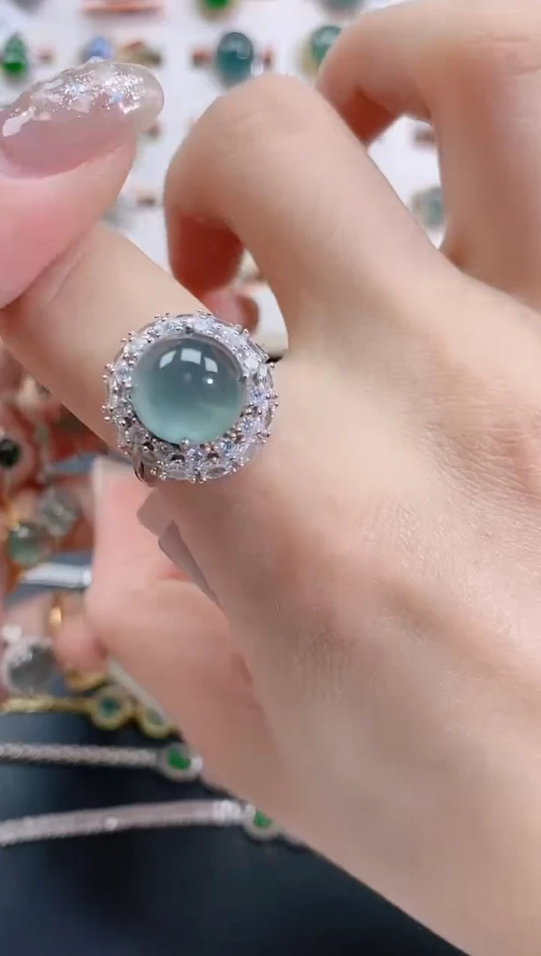 银S925镶嵌戒指翡翠天然翡翠
