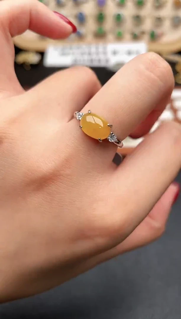 银S925镶嵌戒指翡翠一物一证一礼盒