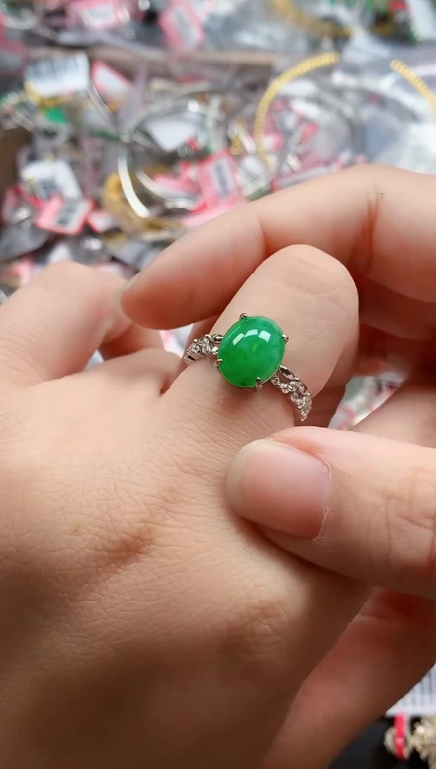 银S925镶嵌戒指翡翠天然A货缅甸翡翠