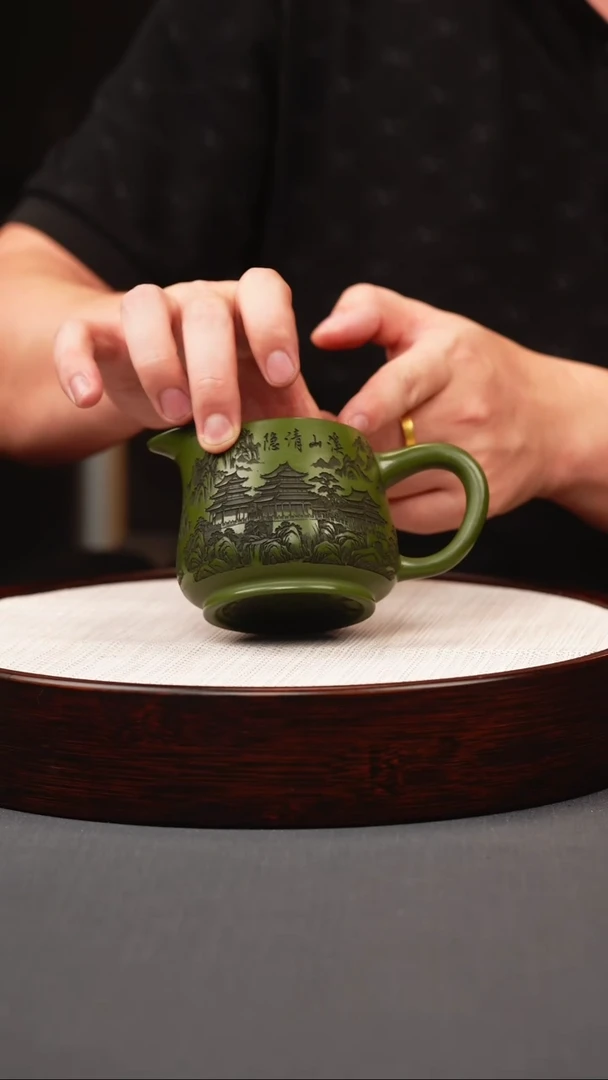 茶壶紫砂绿泥山水公道杯