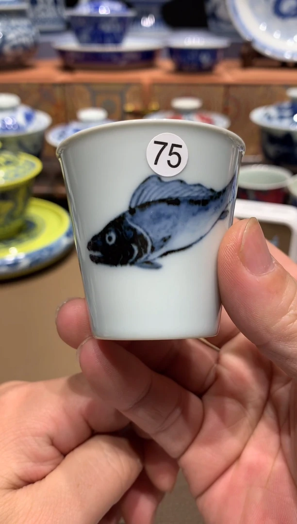 【闪购商品】杯子75青花小鱼的闻香杯额额额
