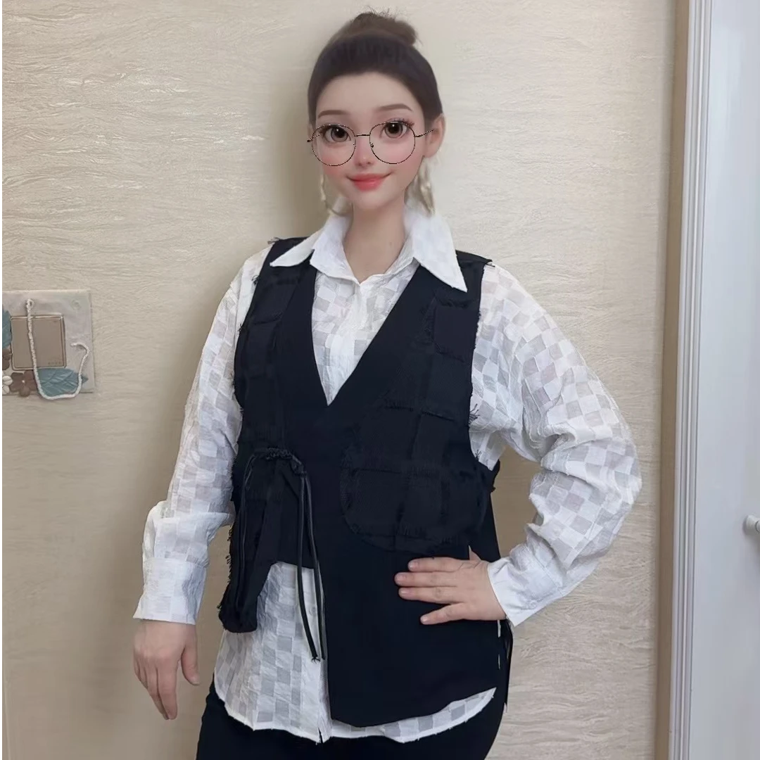 新款带马甲黑白衬衣