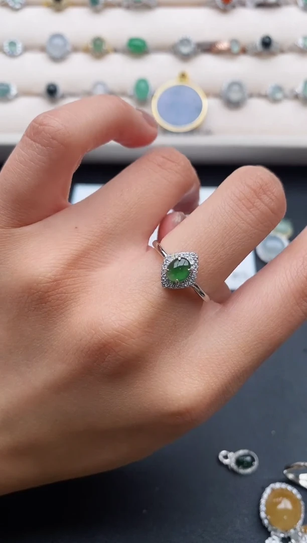 银S925镶嵌戒指翡翠444444444+5