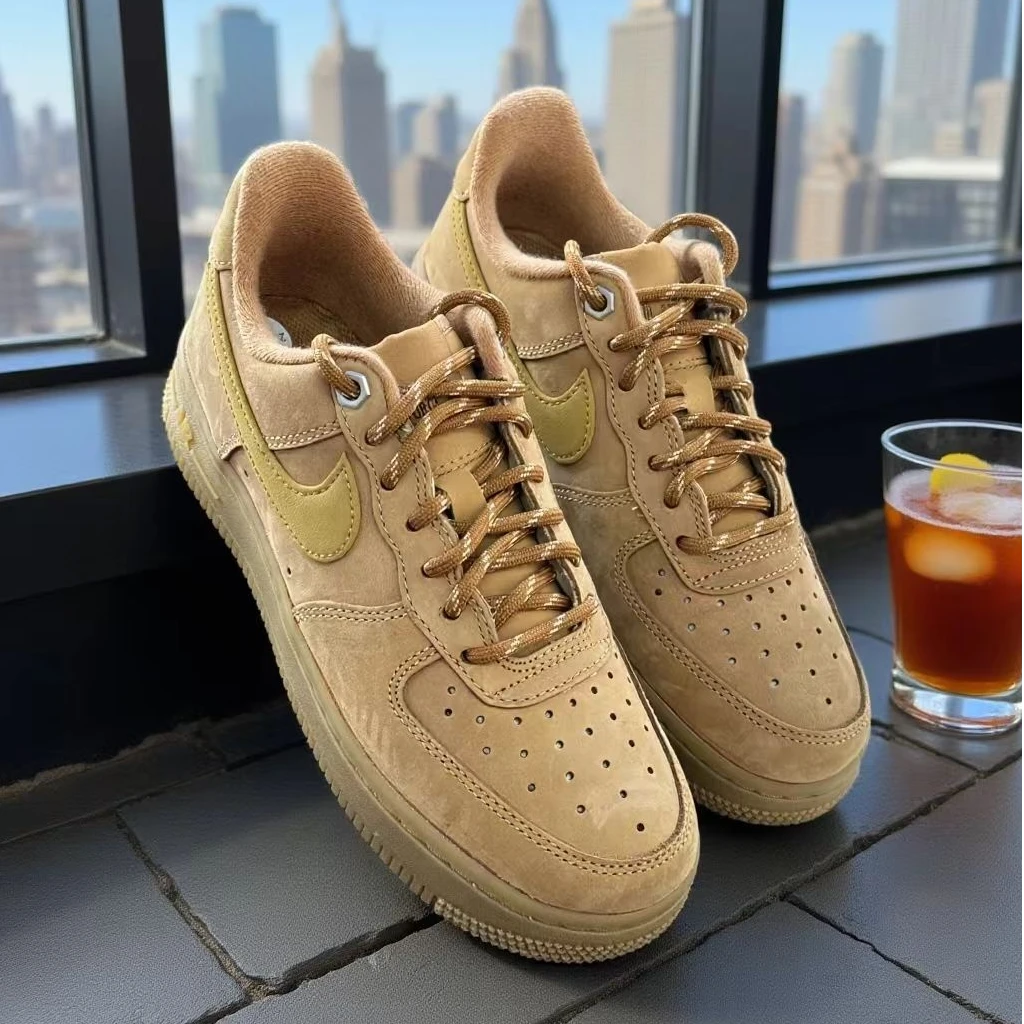 NIKE耐克Air Force 1 女款小麦色低帮百搭舒适休闲板鞋官方正品