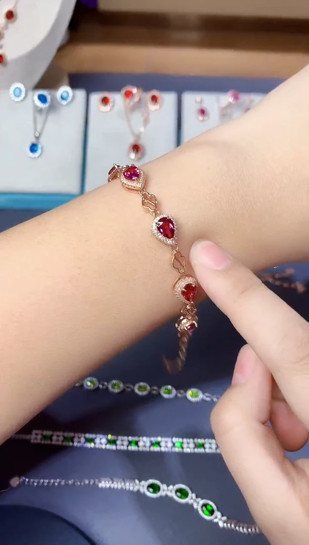 银S925镶嵌手链石榴石天然镁铝
