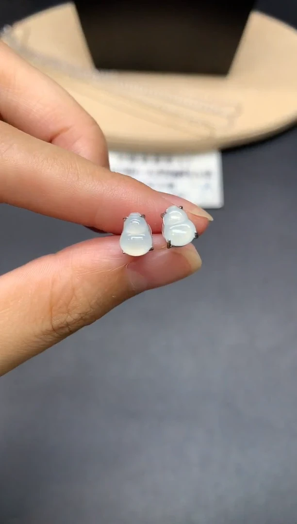 翡翠银S925镶嵌耳饰葫芦【多样性发其一】