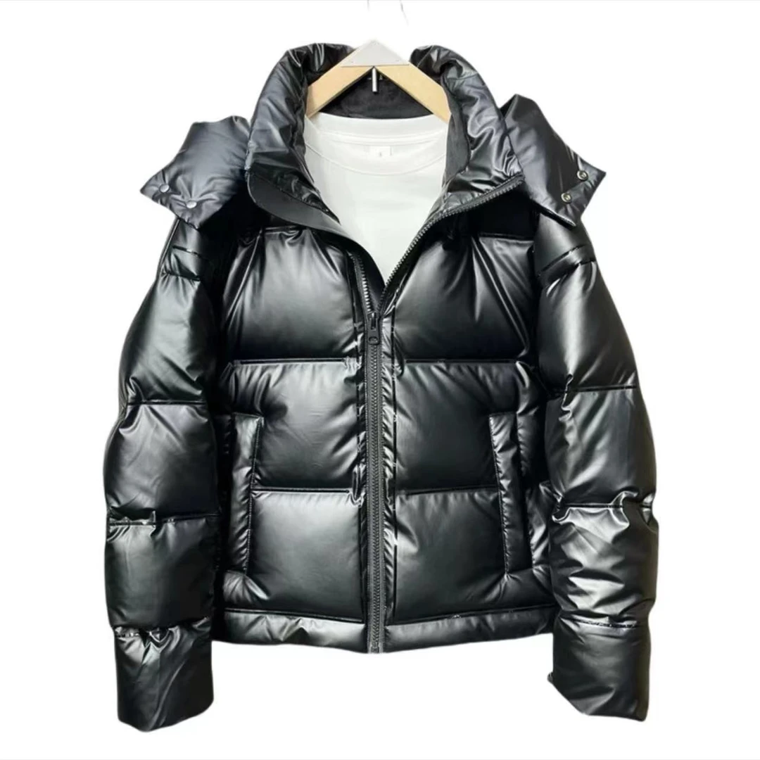 621-黑色冬季连帽短款男士立领保暖加绒加厚外穿防风防寒服非标