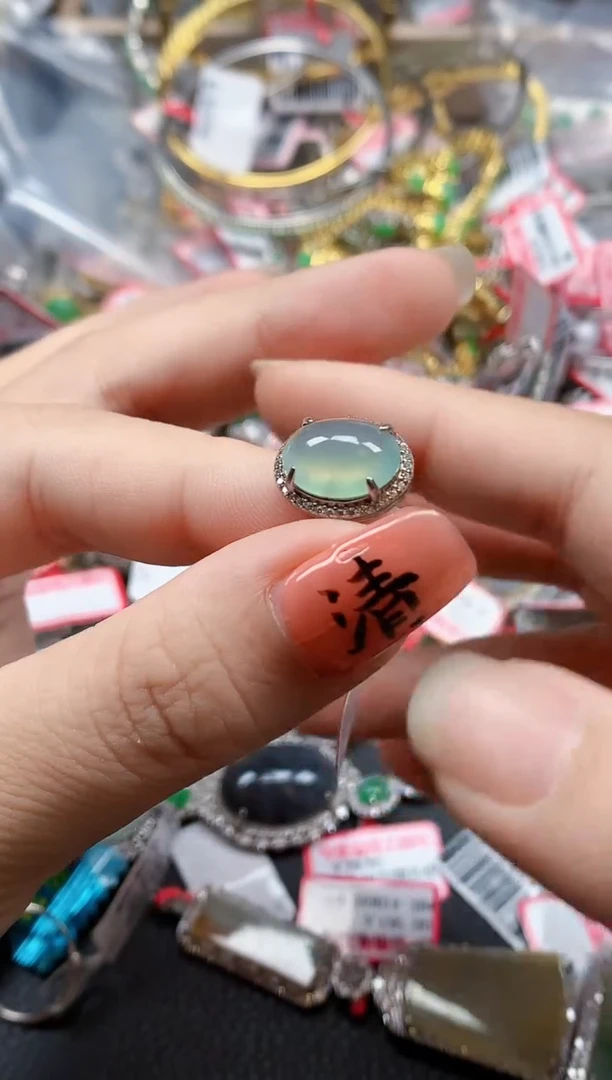银S925镶嵌戒指翡翠天然A货缅甸翡翠
