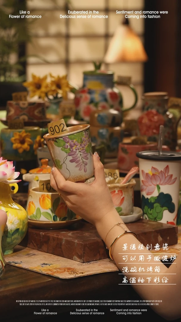 陶瓷902景德镇高温手绘釉下彩设计师款式