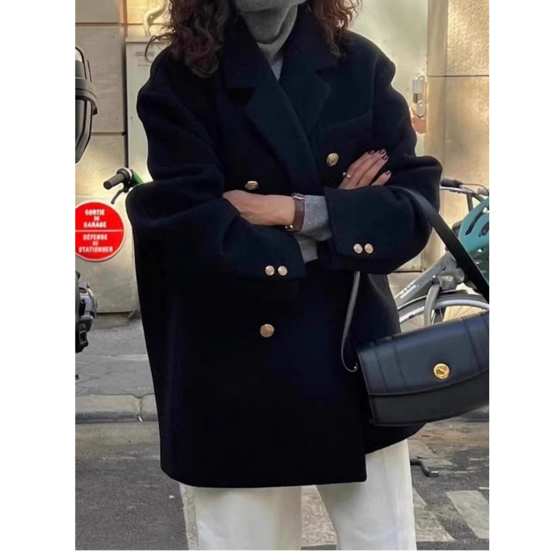 大码黑色短款西装呢子大衣女2025秋季新款韩系胖妹mm流行毛呢外套