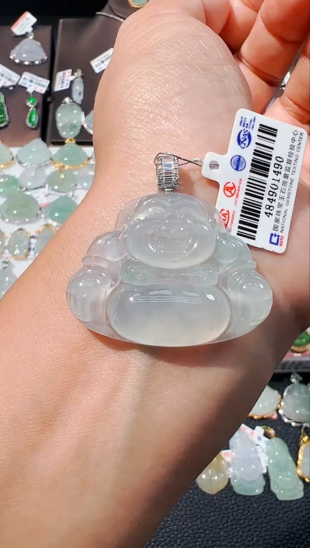 吊坠(不含链)18K金镶嵌翡翠佛公吊坠1490