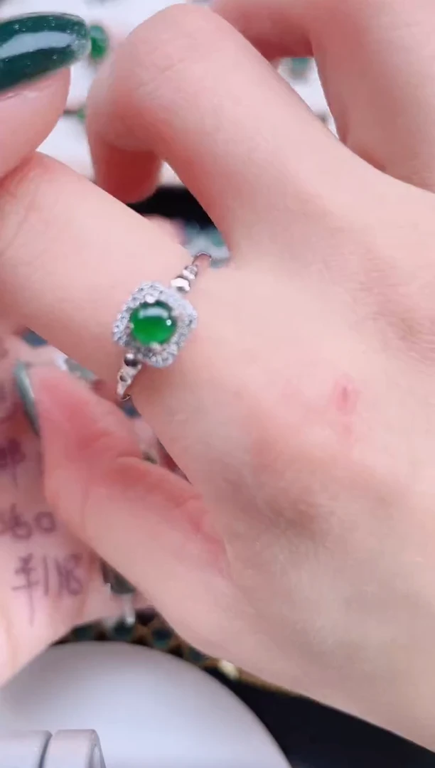 银S925镶嵌戒指翡翠天然翡翠