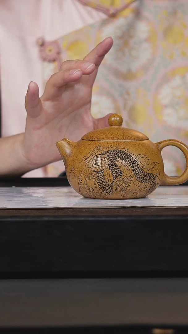 茶壶紫砂柴烧刻绘龙