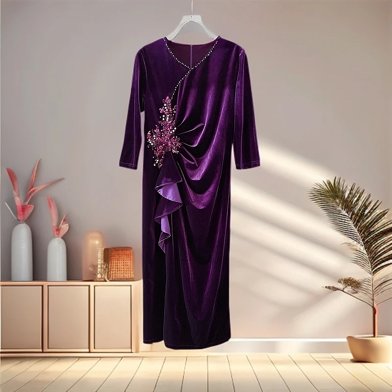 248233连衣裙款高端大码修身收腰中老年妈妈装气质轻奢设计师优雅