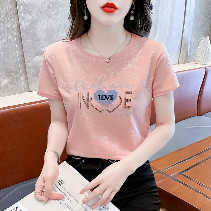 2025新款今年流行爆款时尚洋气烫钻短袖T恤女宽松设计感百搭夏季