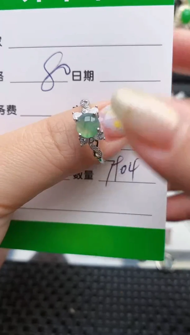 翡翠戒指银S925镶嵌7904