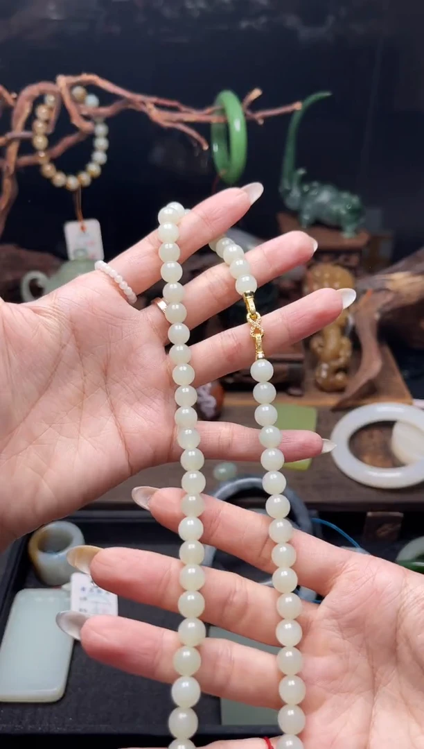 和田玉未镶嵌项链卡8于田圆珠妈妈链 多样性发一