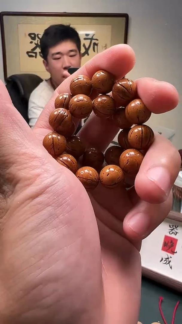 桃核手串11mm+脑纹圆珠桃核单圈