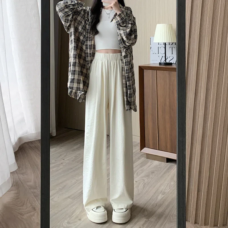 奶芙山本裤女款2025新款早春季宽松显瘦高腰垂感白色休闲阔腿裤子