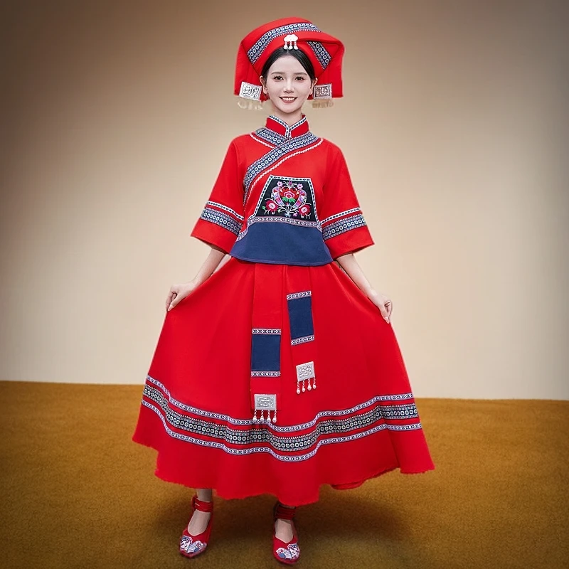 壮族服装女广西三月三壮锦刺绣少数民族服饰成人舞蹈演出衣服盛装