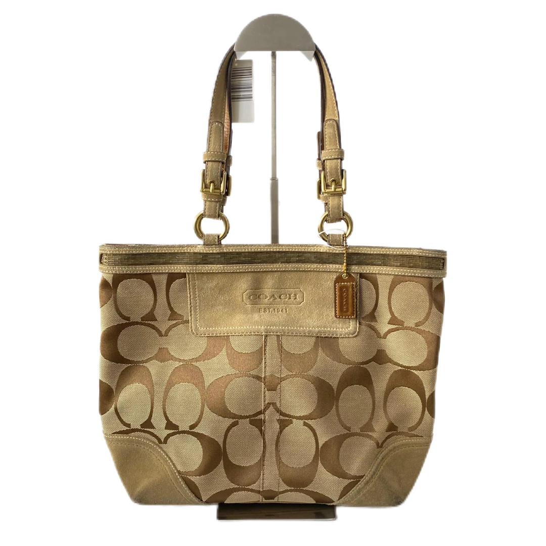 95新 COACH/蔻驰 经典老花帆布拼皮手提包 MM-80414