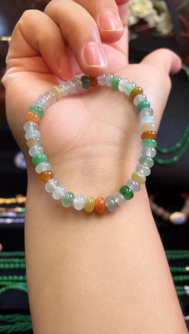 未镶嵌手串翡翠冰胶翡翠算盘珠多宝手串