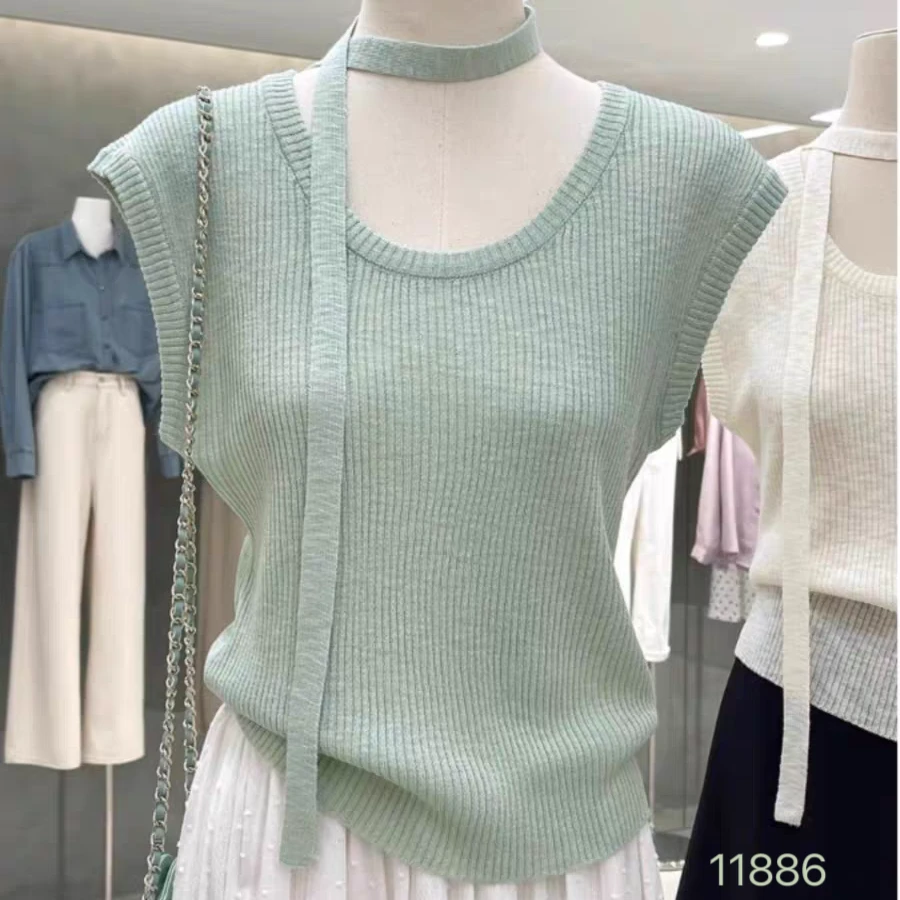 11886（部分无水洗唛，介意慎拍）SANFAN新款无袖净版带绑绳背心