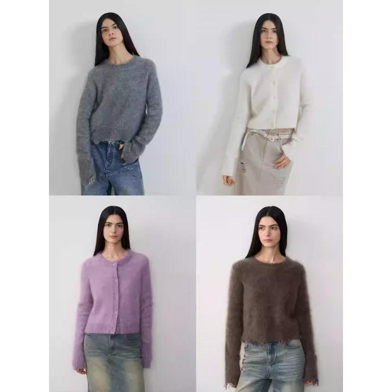 [时髦搭子]付智恩 松弛笔记 柔软针织衫女冬季时尚毛边短款毛衣