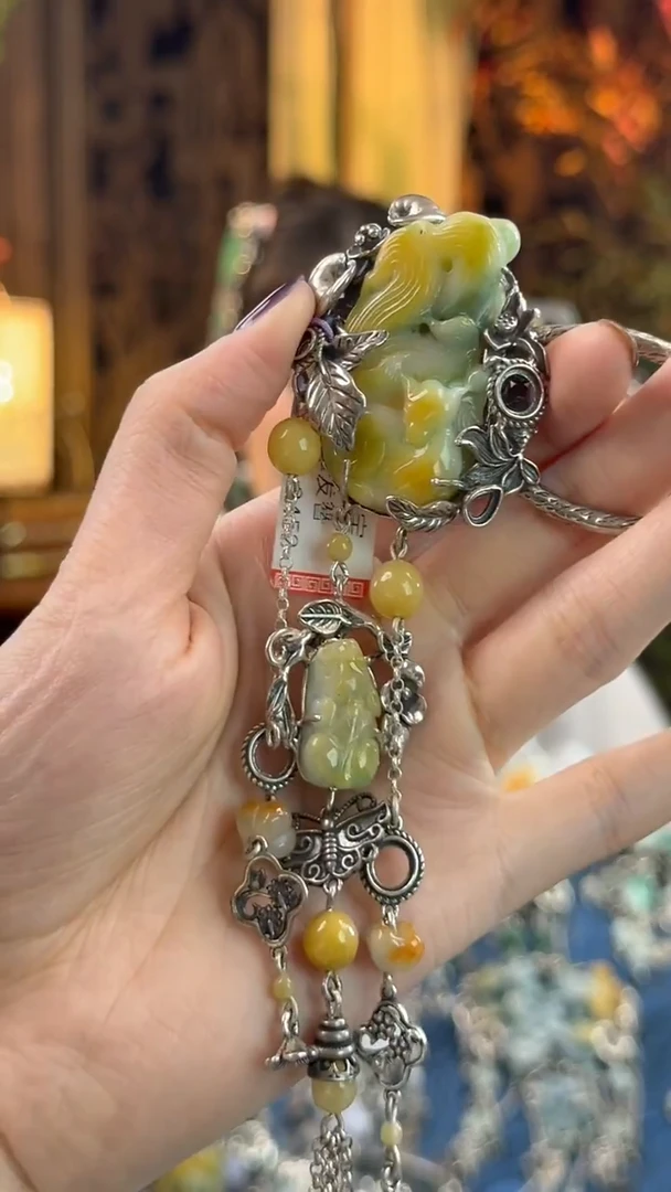 银S925镶嵌挂件翡翠发簪