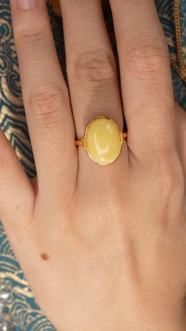 银S925镶嵌蜜蜡戒指白蜡