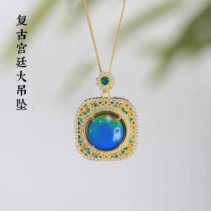 宫廷风复古海洋蓝项链精致大气