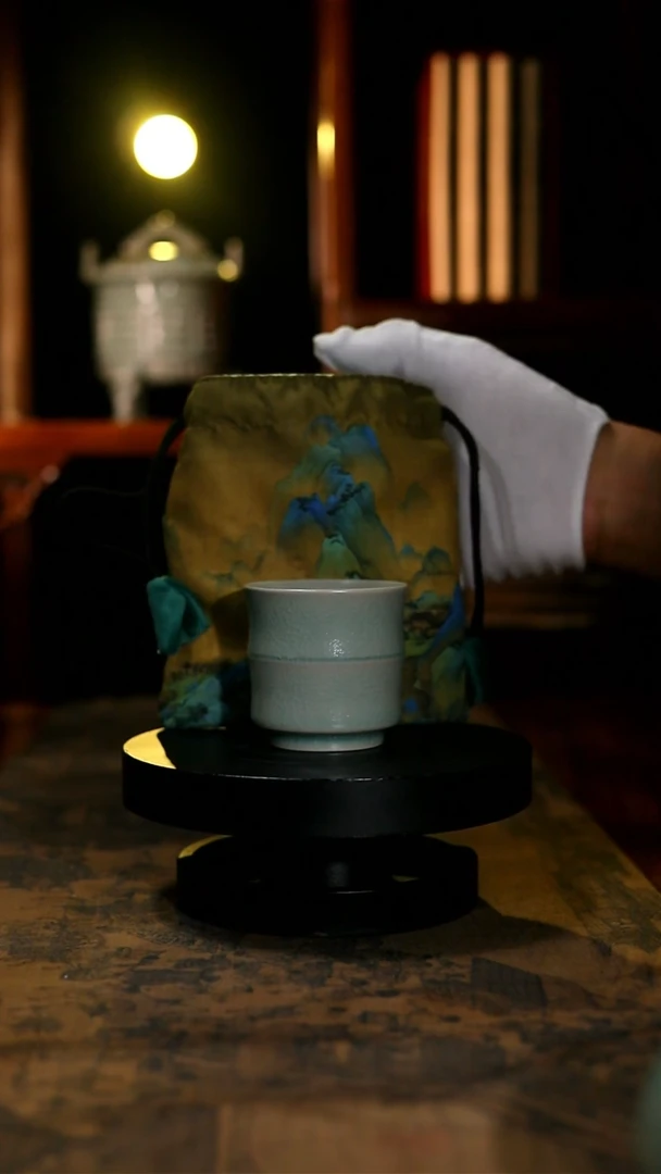 杯复烧收藏级青绿釉中号竹节杯
