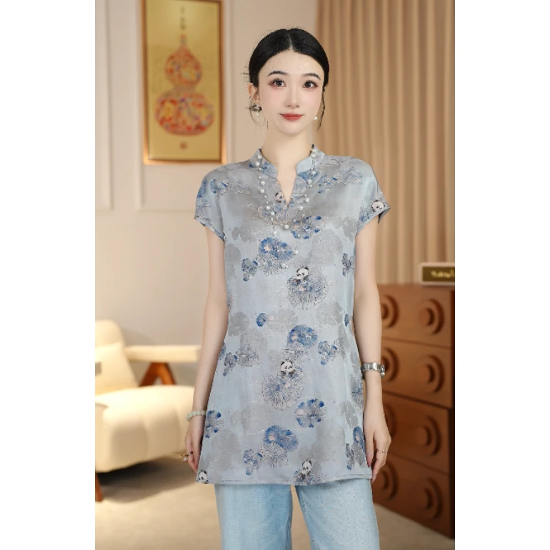 《马舟专属》提花新中式百搭小飞袖斜襟盘扣国风气质上衣