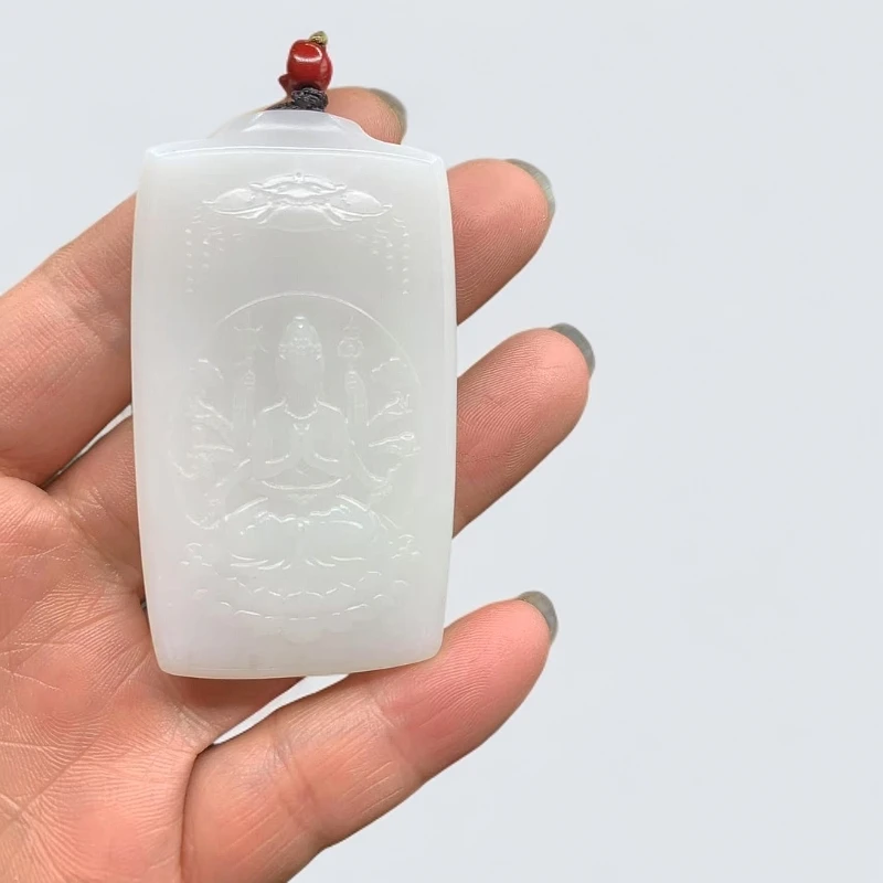 【琪玉轩】精品时尚和田玉白色精雕千手观音牌子