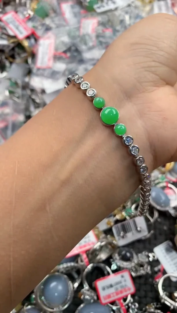 银S925镶嵌戒指翡翠10                9