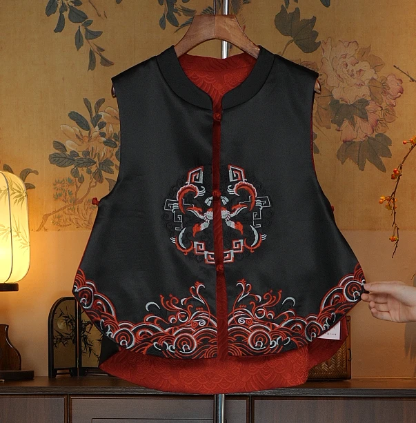 闲庭盘凤||新中式气质立领重工双面双穿时尚马甲 217