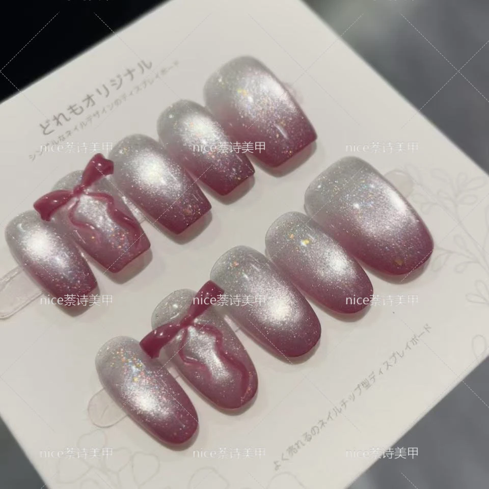 【紫芋发带】12片装（含备用甲）纯手绘猫眼美甲  穿戴美甲