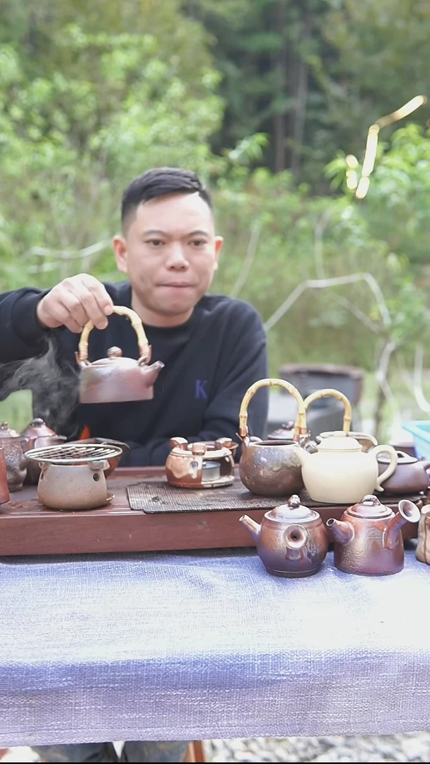 紫砂全手工柱础提梁壶