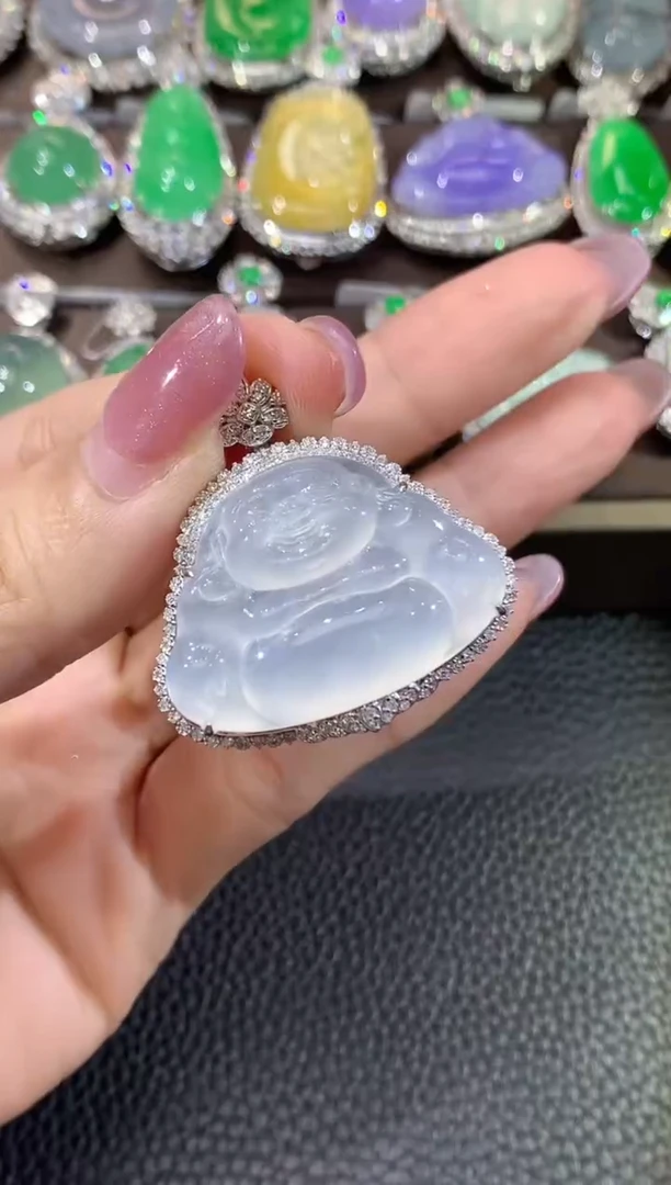 翡翠18K金镶嵌吊坠(不含链)A73