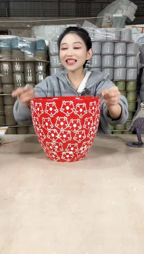 【闪购商品】陶瓷橄榄红白花大号25x22