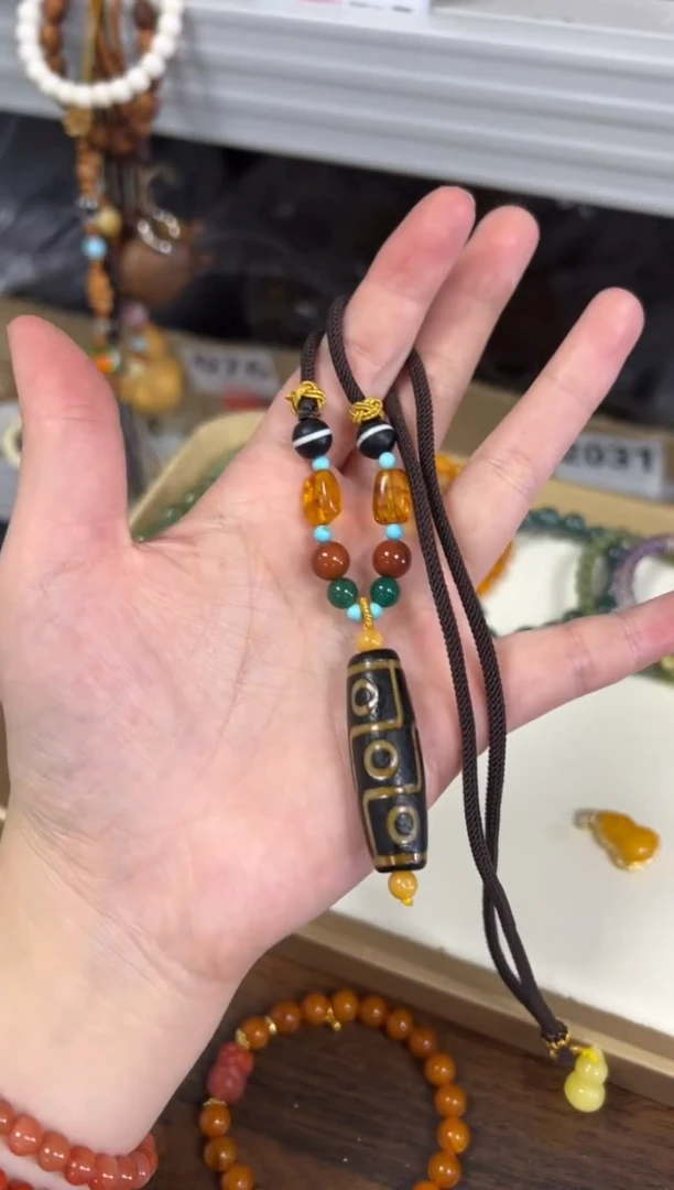 玛瑙/玉髓项链未镶嵌火供九眼玛瑙珠项链[0268]