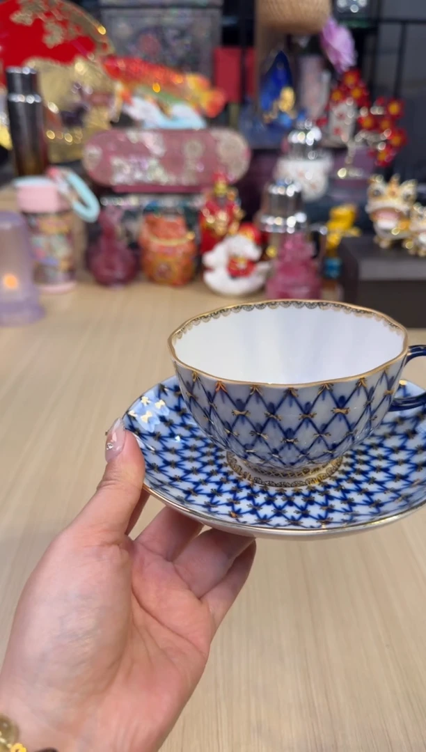 203俄皇钴蓝网纹一杯一碟+勺