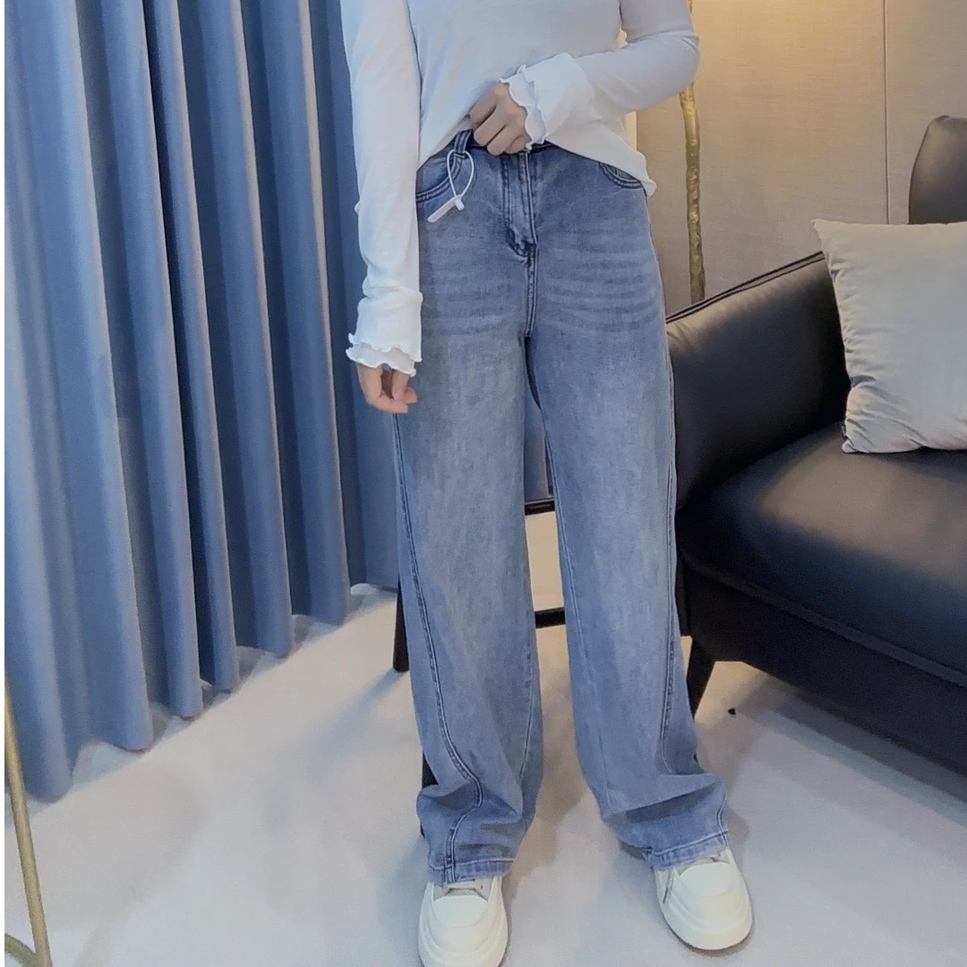 丹丹精选--810新款一粒扣有口袋百搭窄版牛仔裤