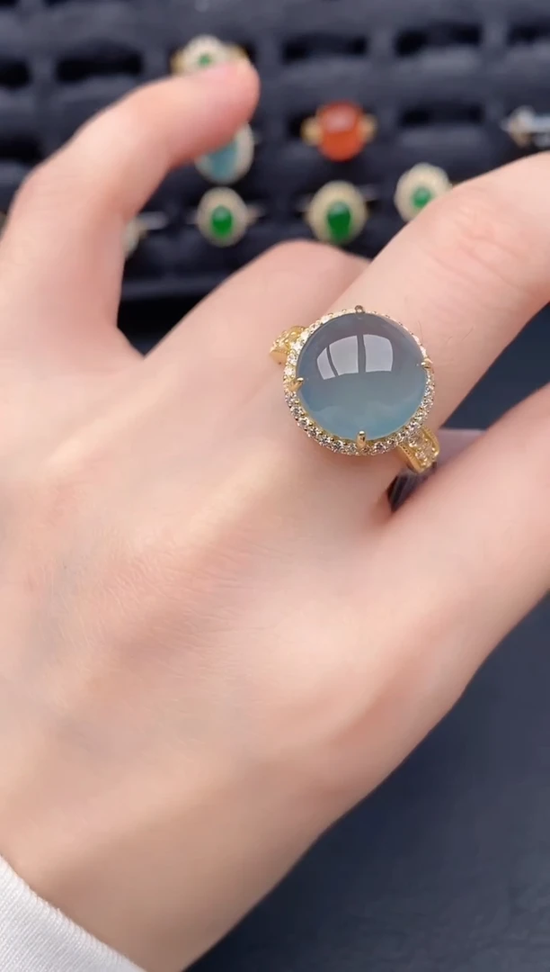 银S925镶嵌戒指翡翠天然a货翡翠178