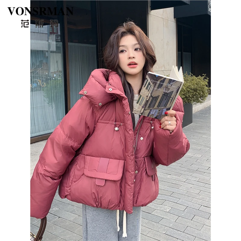 VONSRMAN小个子连帽羽绒服女冬季2025新款韩系减龄加厚保暖面包服