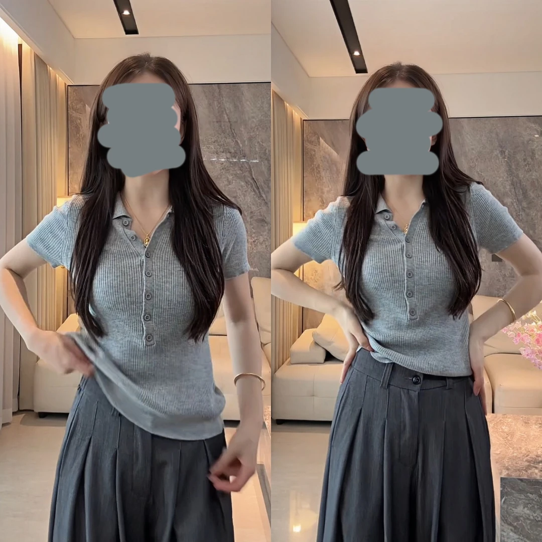 “质感至上”2025夏季新款针织上衣高级显瘦气质短袖t恤短款纯欲