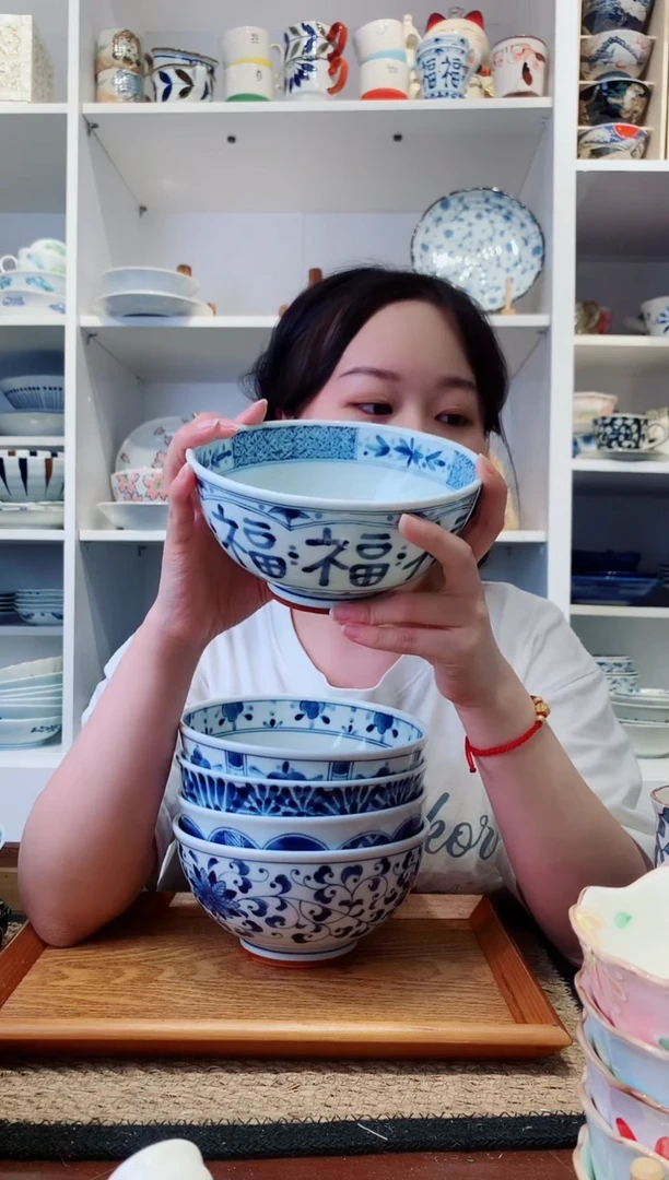 陶瓷蓝凛堂福字面碗16.5cm