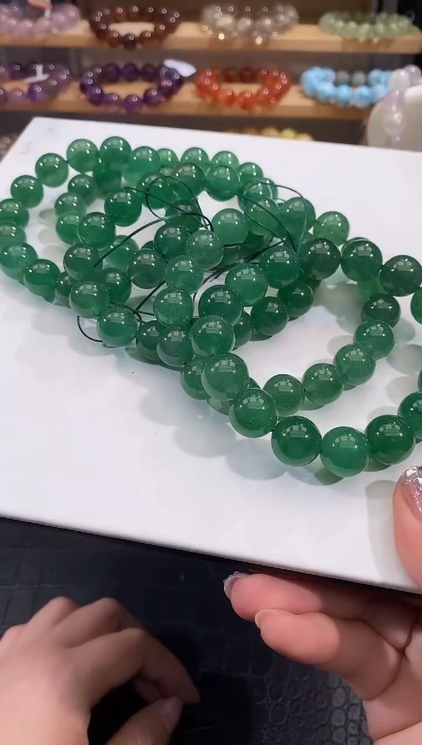石英质玉手链未镶嵌绿草莓手链12mm多样性发一