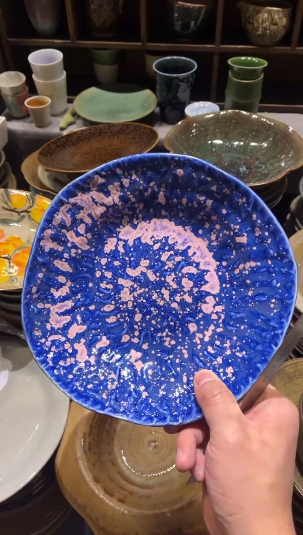 【闪购商品】瓷片314 粗陶紫色锤纹菜盘1和