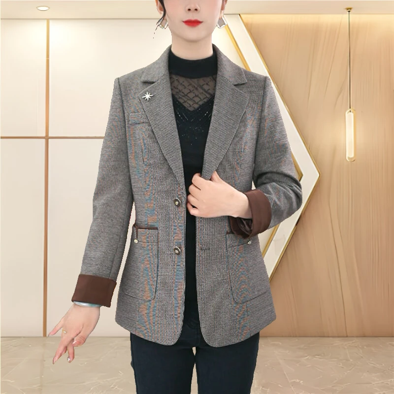 【莫瑞定制】洋气格子外套女2025年春季新款百搭大码职业西服上衣
